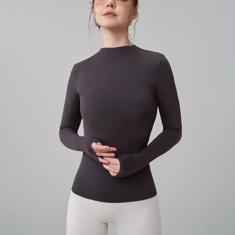 SOISOU 5 Colors Half-High Collar Slim Fit Yoga Top Women's Pilates Pullover Sports Long Sleeve High Elastic Fitness T Shirt.