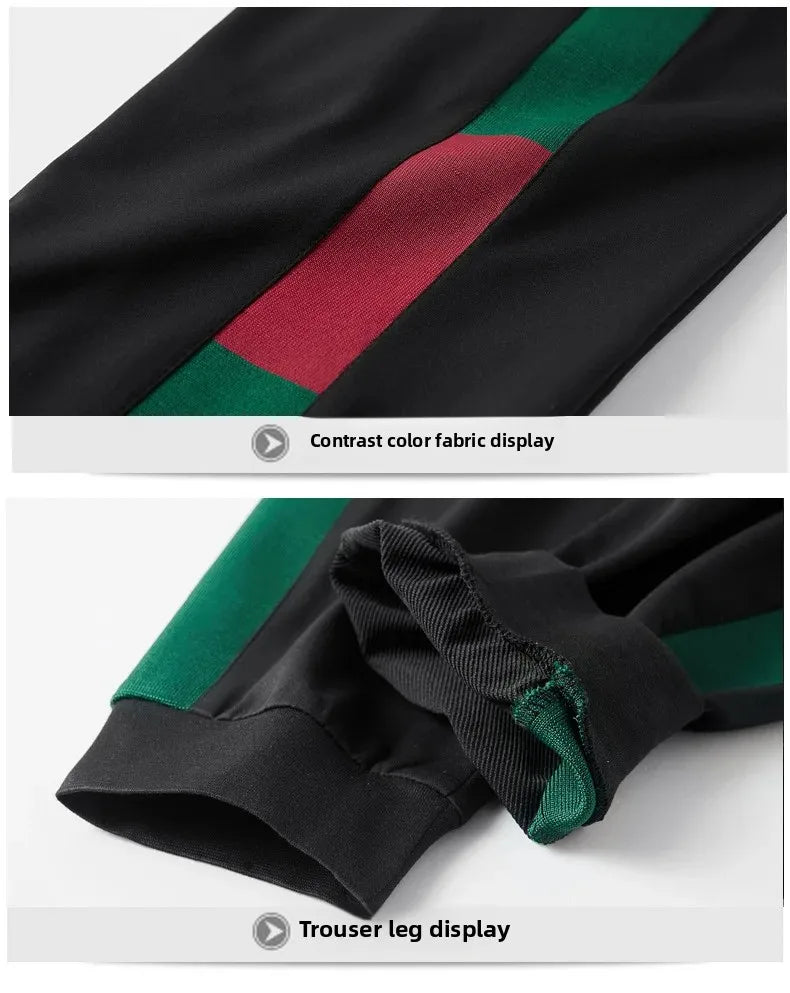 Casual Embroidered Short Sleeve Long Pants Set round Neck Two Piece Set Men's Fashionable Korean Style Spring Autumn Wear.