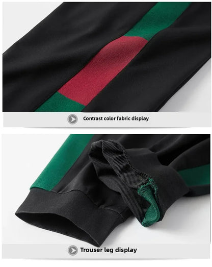 Casual Embroidered Short Sleeve Long Pants Set round Neck Two Piece Set Men's Fashionable Korean Style Spring Autumn Wear.