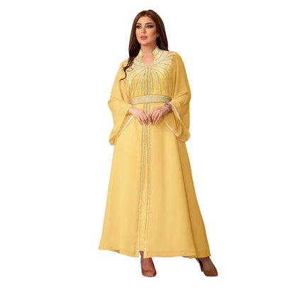 Arabische Robe Mode Nahen Osten Muslimischen Kaftan Dubai Hot Fix Diamant Party Abendkleider für Frauen Kerb Stehkragen Vestidos