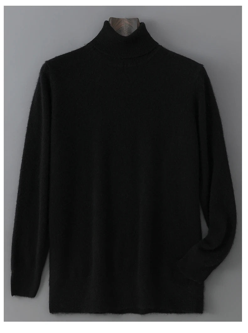 2025 Autumn/Winter High Collar Men's 100% Pure Wool Stylish Youth Loose Knitted Outerwear Flip Collar Casual Base Men's Sweaters