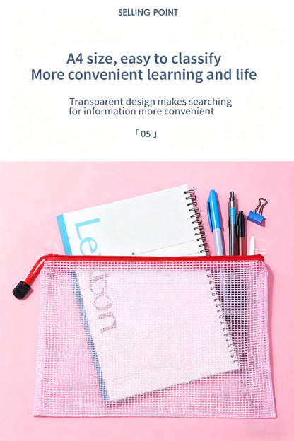 Zipper Documents Bag A4/A5 Plastic Folders A3 Transparent Waterproo File Organize Storage Bag School Office Stationery Supplies.