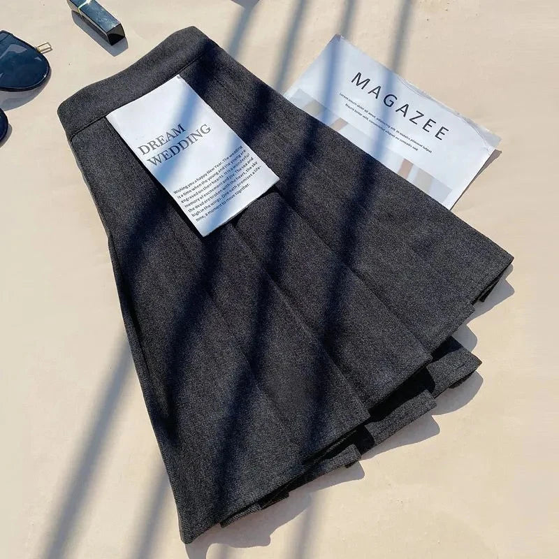 Faux Wool Pleated Skirts for Women Y2K Autumn Winter High Waist Preppy Woolen Jk Dance Skirt Korean Streetwear Female Mini Skirt