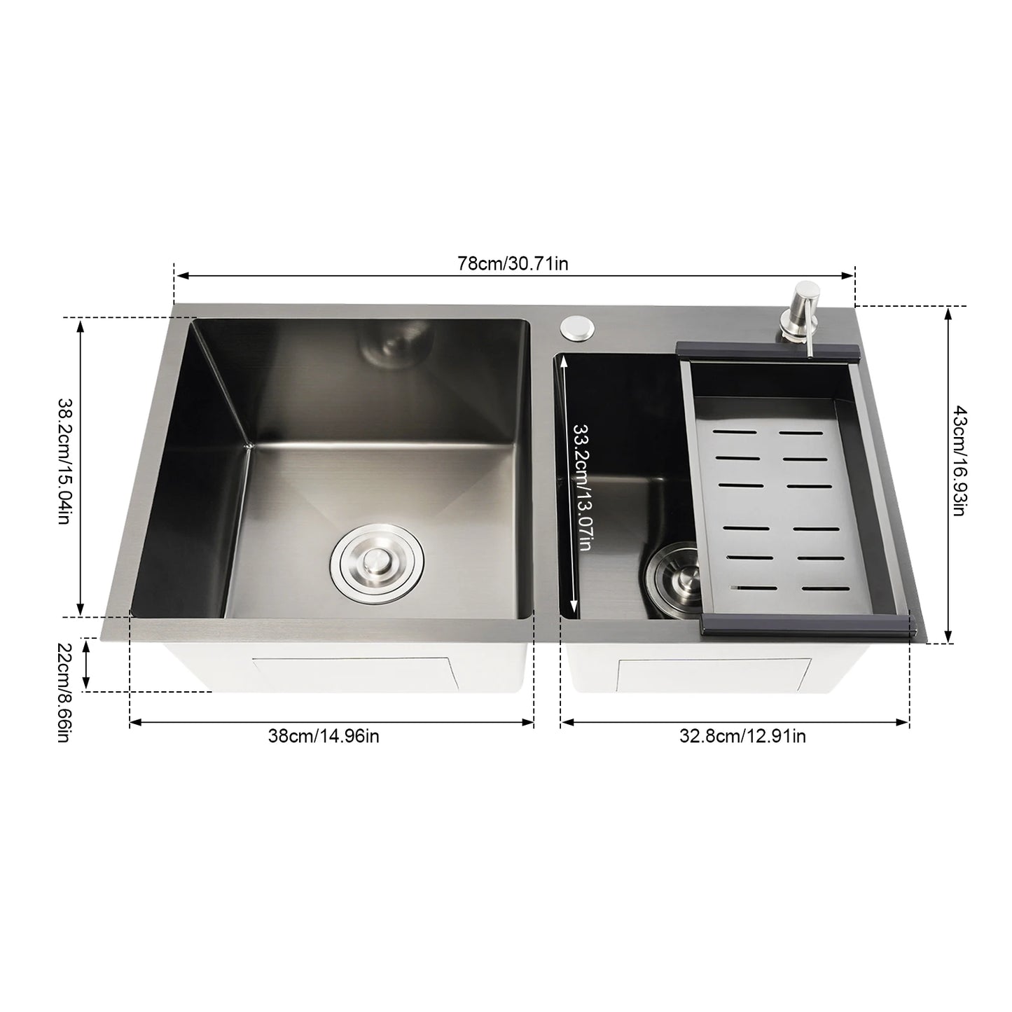 [Edelstahlspüle] Doppelbecken-Küchenspüle aus Edelstahl 304, modernes Design – großes Fassungsvermögen, langlebig