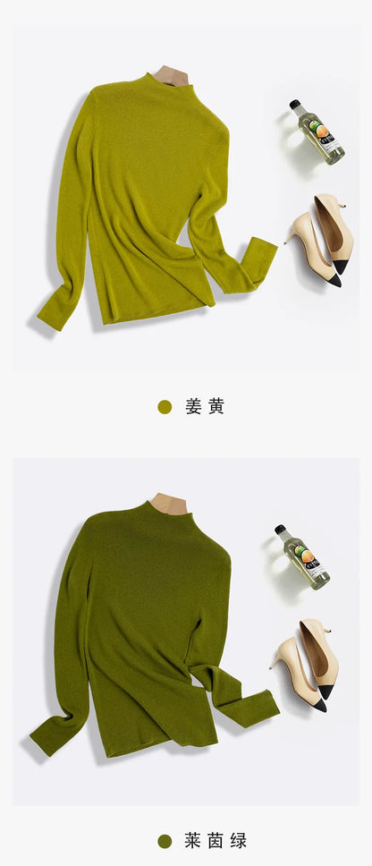 100% Ultra-fine Merino Wool Sweater Autumn and Winter Loose and Simple Semi-turtleneck Wool Bottoming Shirt Multi-color Sweater.