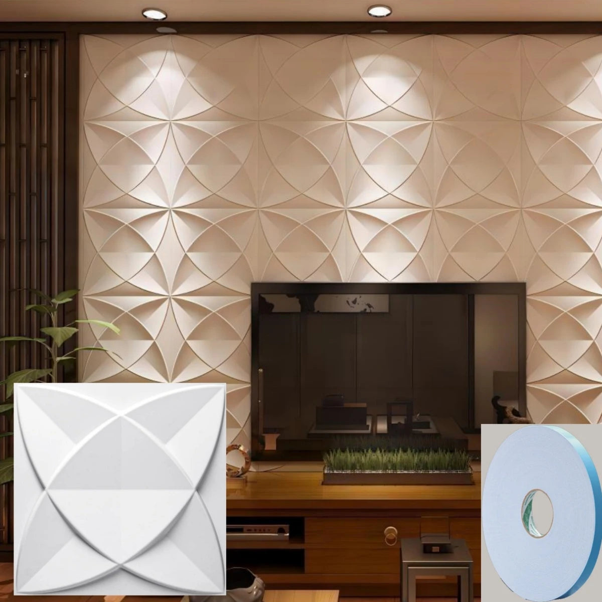 12/20/30pcs 3D pvc wall panels for indoor wall decoration, for living room hall bedroom hotel office,including tape