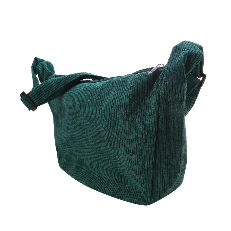 Corduroy Shoulder Bag Minimalist Crossbody Bag Women's Handbags Fashion Fabric Underarm Bag Solid Color Zipper Female Handbag.
