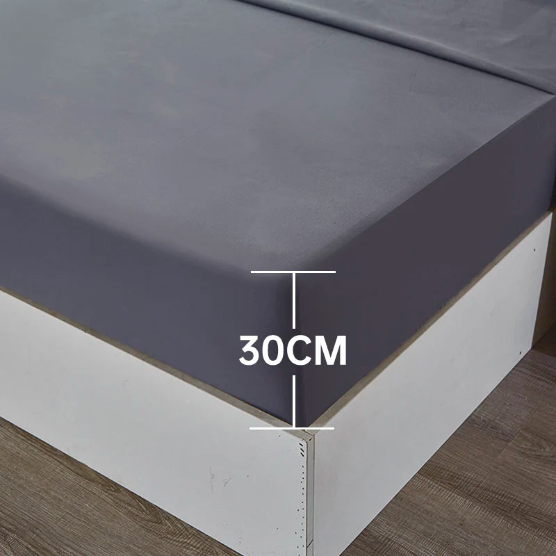 3/4pcs Solid Beding Set, Waterproof Fitted sheet & Bed Sheet & Pillowcases Soft, Queen, KIng, Full, Twin Size, White and Gray.