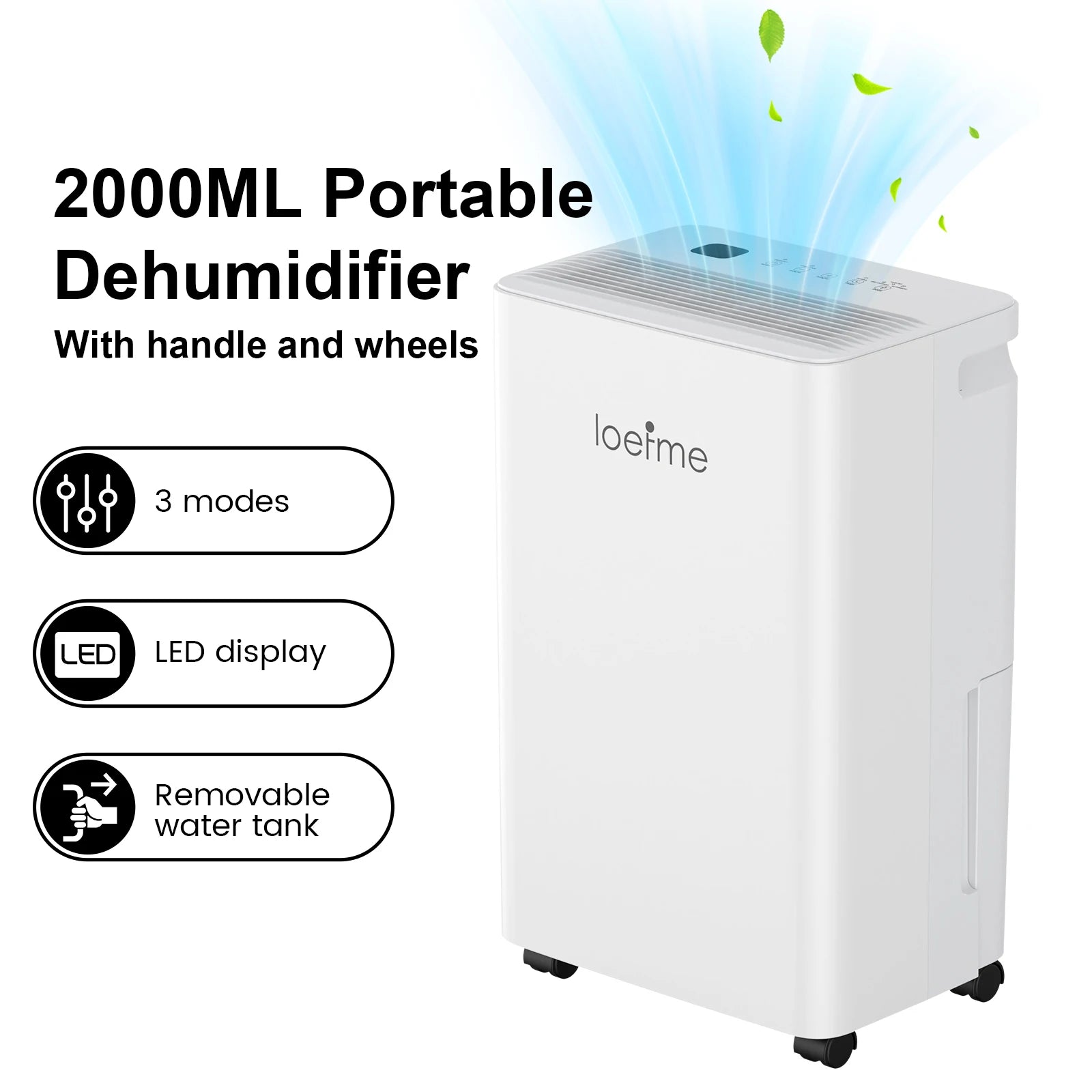 Electric 12L/Day Compressor Dehumidifier Air Purifier with Humidistat 24H Timer LCD Display Portable with Wheels for Home Damp.