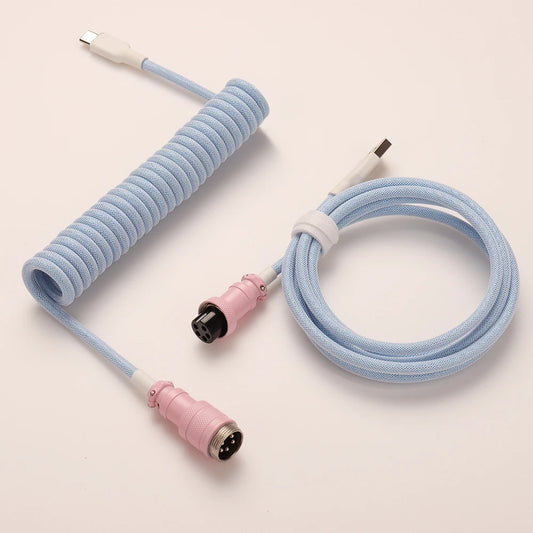 LANO Custom Paracord Coiled Mechanical Keyboard Type C Data Spring Cable GX16 Aviator Coil Spiral Usb C for Gaming Coiled Cable.