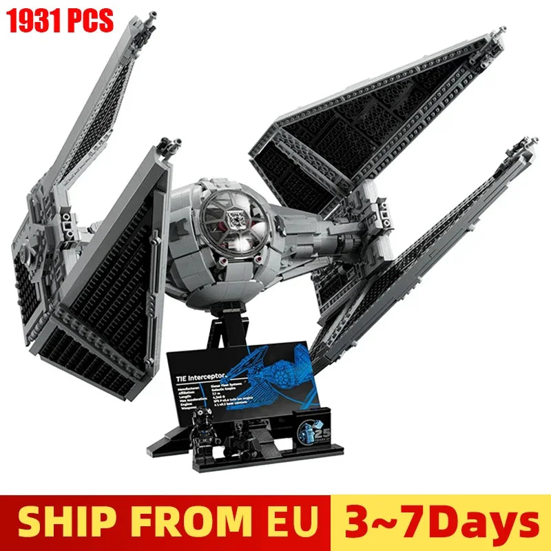 1931pcs DIY Spaceship Tied Interceptord Building Blocks Spacecraft Fighters Model Assembly Bricks Toys Kids Christmas Gift 75382.