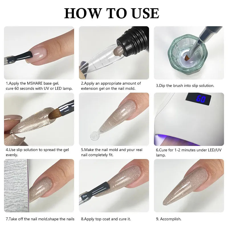 MSHARE 50g/250g Shimmer Pink White Acrylic Gel TPO Free Glitter Shiny Extension Acryl Hard Gel Nails Sculpting Construction.