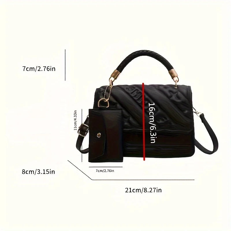 1pc Trendy Quilted Handbag with Adjustable Strap, Stylish Black Shoulder Purse for Women with Mini Coin Pouch, Crossbody Purse.