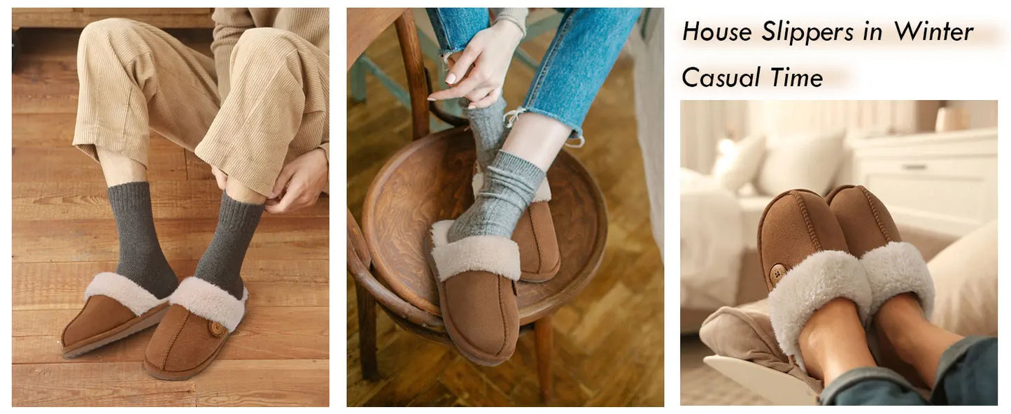 Kidmi Winter Men Plush Slippers Suede Fuzzy Soft Fluffy Collar Lining Men Slippers Indoor Warm Furry Fur House Flat Men Shoes.