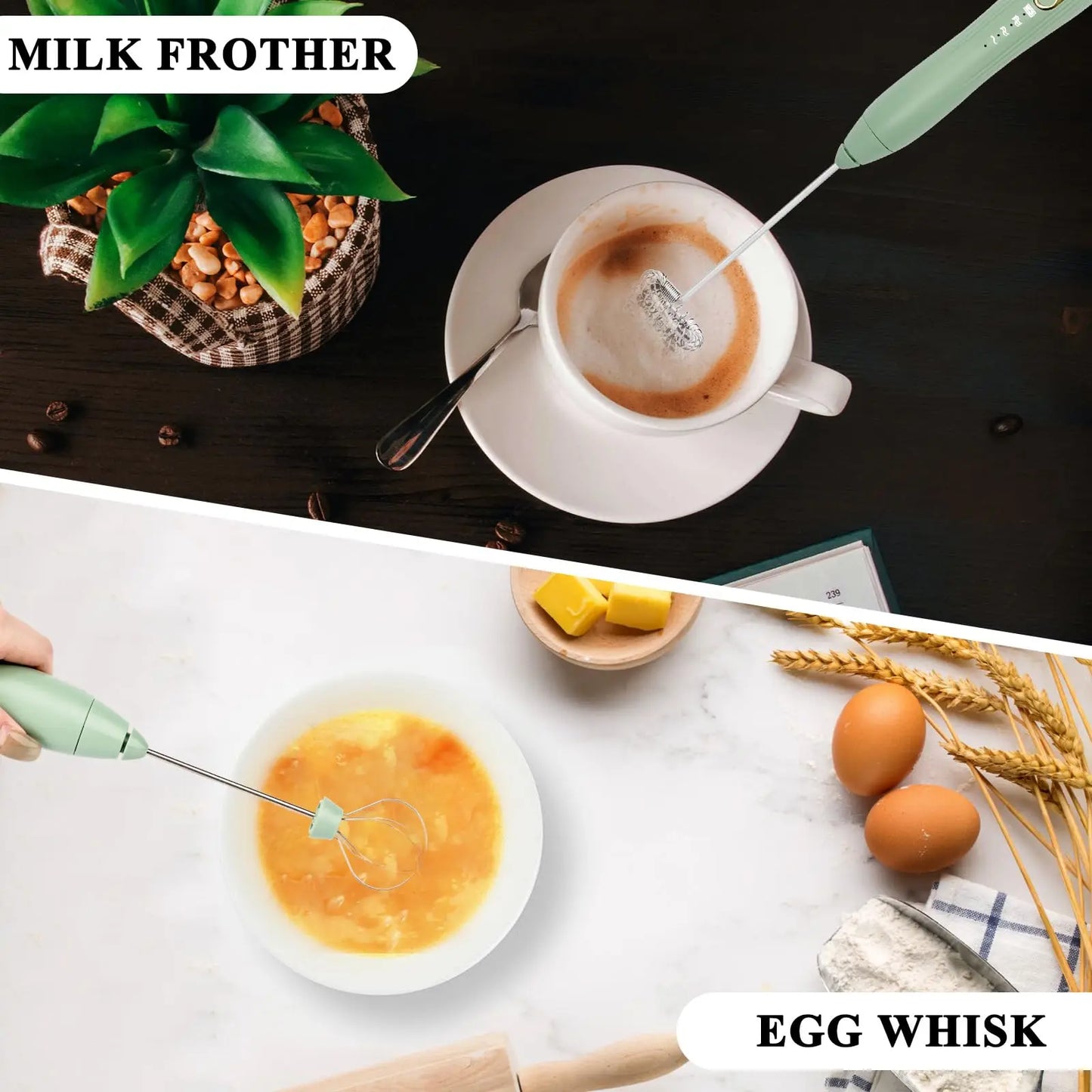 Rechargeable Electric Egg Beater With Stand Bracket 3 Speeds Adjustable Hand Whisk Drink Mixer Milk Frother for Coffee , Matcha.