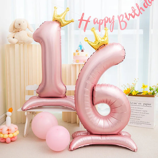 42 zoll Crown Decor Rosa Aluminium Folie Digital Ballon Anzahl Ballon Für Geburtstag Party Dekoration Lieferungen Mädchen Geburtstag Gunsten.