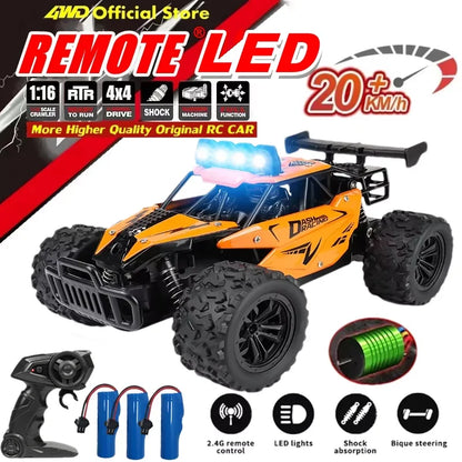 Remote Control Car RC Drift Racing 1:16 Vehicle Off Road Alloy 2.4G Radio High-Speed Trucks With LED Light Climbing Gift Kid Toy.