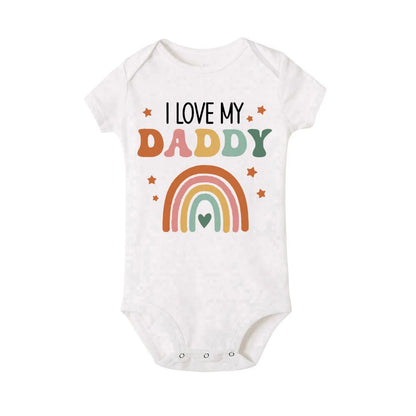 Ich liebe Mama und Papa, Regenbogen-bedruckter Neugeborenen-Body, lustiger Sommer-Kurzarm-Säuglingsspielanzug, Body für Jungen und Mädchen.
