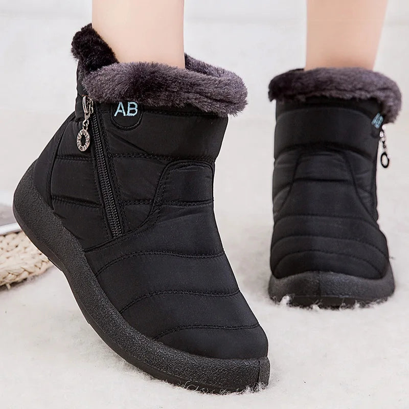 Boots Women's Ankle Boots With Fur Waterproof Snow Botas Mujer Elegant Winter Shoes For Woman Winter Boots Casual Black Footwear