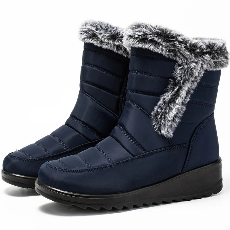 Women's Boots Super Warm Fur Botas Mujer 2025 Snow Boots Low Heels Winter Shoes Woman Black Rubber Winter Boots Women Footwear.