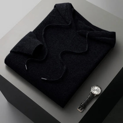 100% Cashmere Sweater Men's Ready-To-Wear Hooded Knitted Pullover Autumn Winter Long Sleeved Sweater Casual Sports Hoodie Top
