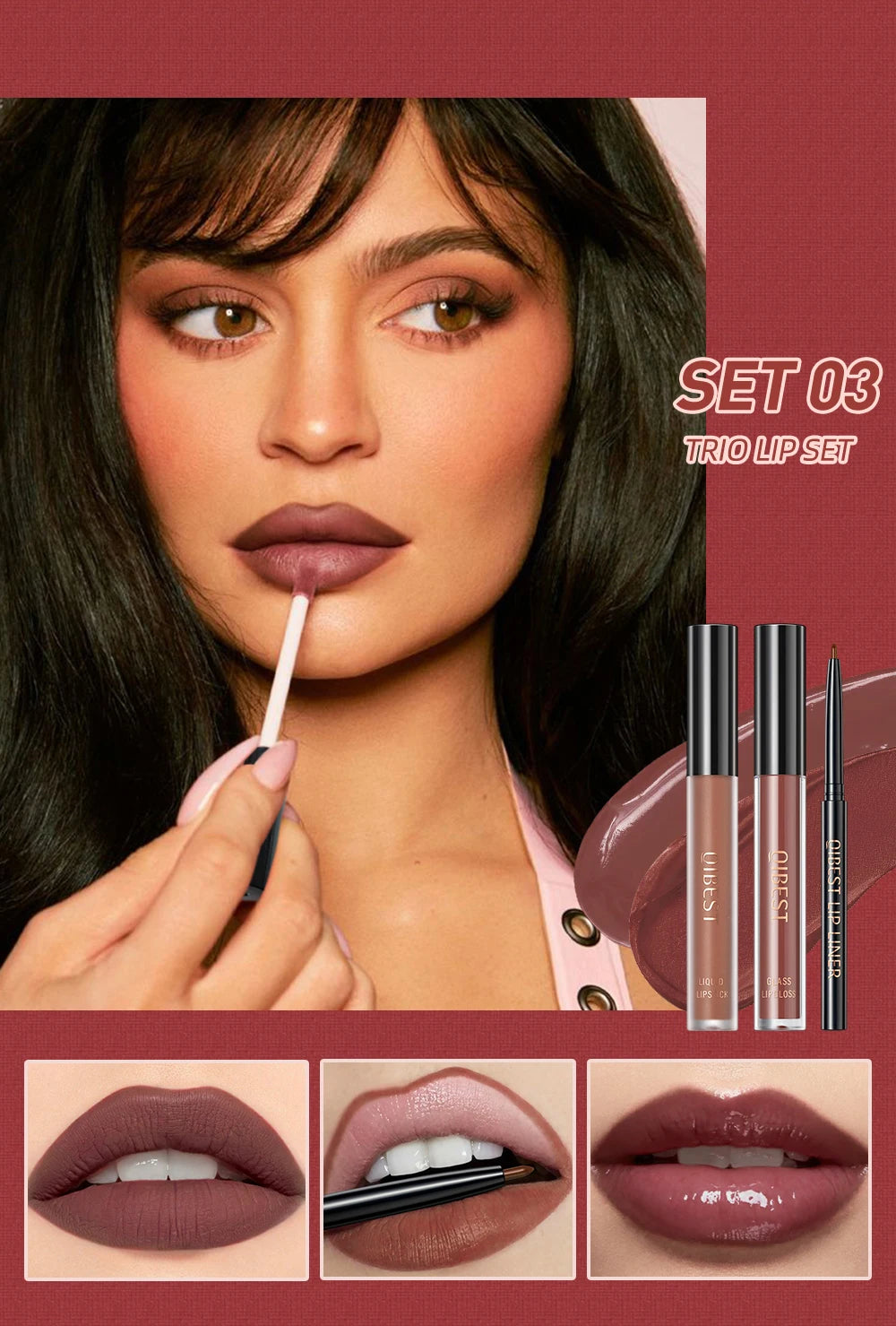 3pcs Matte Liquid Lipstick+Lip Liner Set Lip Glaze Makeup Nude Black Red Velvet Lip Gloss Long Lasting Lip Tint Cosmetics Kits.