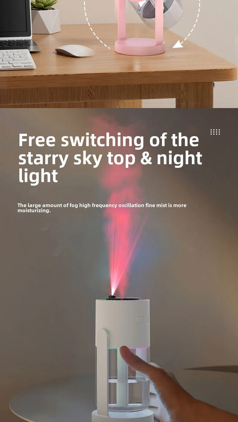 Air Humidifier Portable Humidifier with Rotating Mist & Starry Light USB Car Humidifier Smart Humidifier for Home Office Travel.