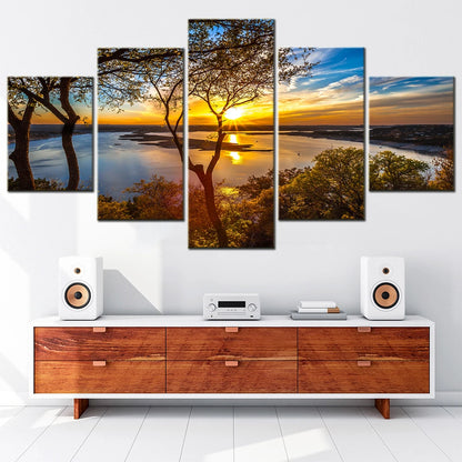 5 Panel Canvas Wall Art For Living Room Beautiful Sunrise Nature Landscape Hd Painting Picture Modern Home Decoration Frame.