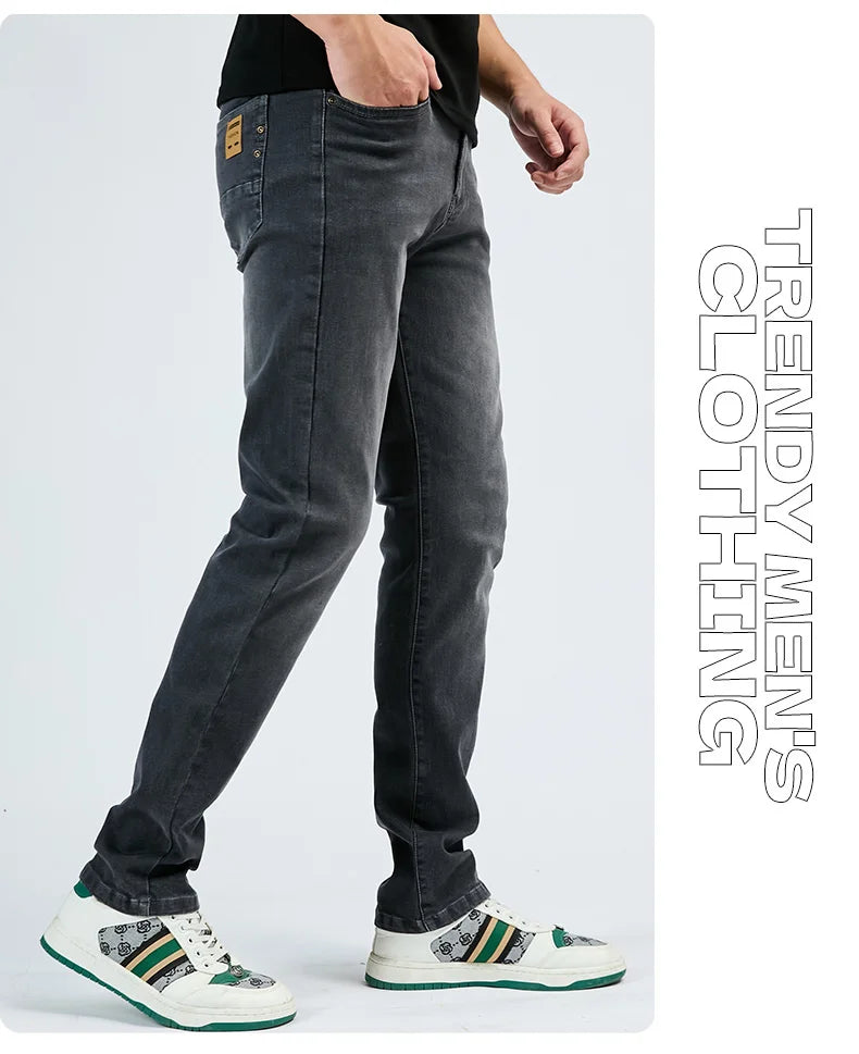 2025 Autumn Men's White Slim Fit Straight Jeans Casual Stretch Denim Pants Comfortable Fashion Streetwear Male Brand Clothing