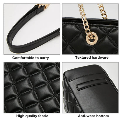 FOXER Women Fashion Quilted Shoulder Bag Female Classic Underarm Bag Vintage Lady Simple Tote Bags Chrismas Gift.