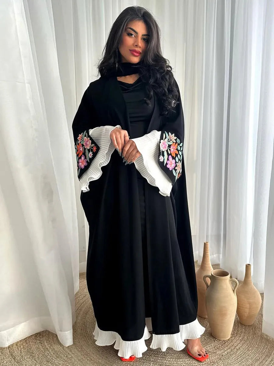 Women Muslim Arabic Abaya Luxury Embroidery floral Kimono Cardigan Long Dress Kaftan Modest Robe Femme Islam Clothing Kebaya.