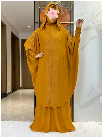 Two Piece Set Dress  Hijab Long Khimar Skirt Sets Islamic Niqab jilbab Women Eid Morocco Muslim Abaya Set Women Prayer Garment