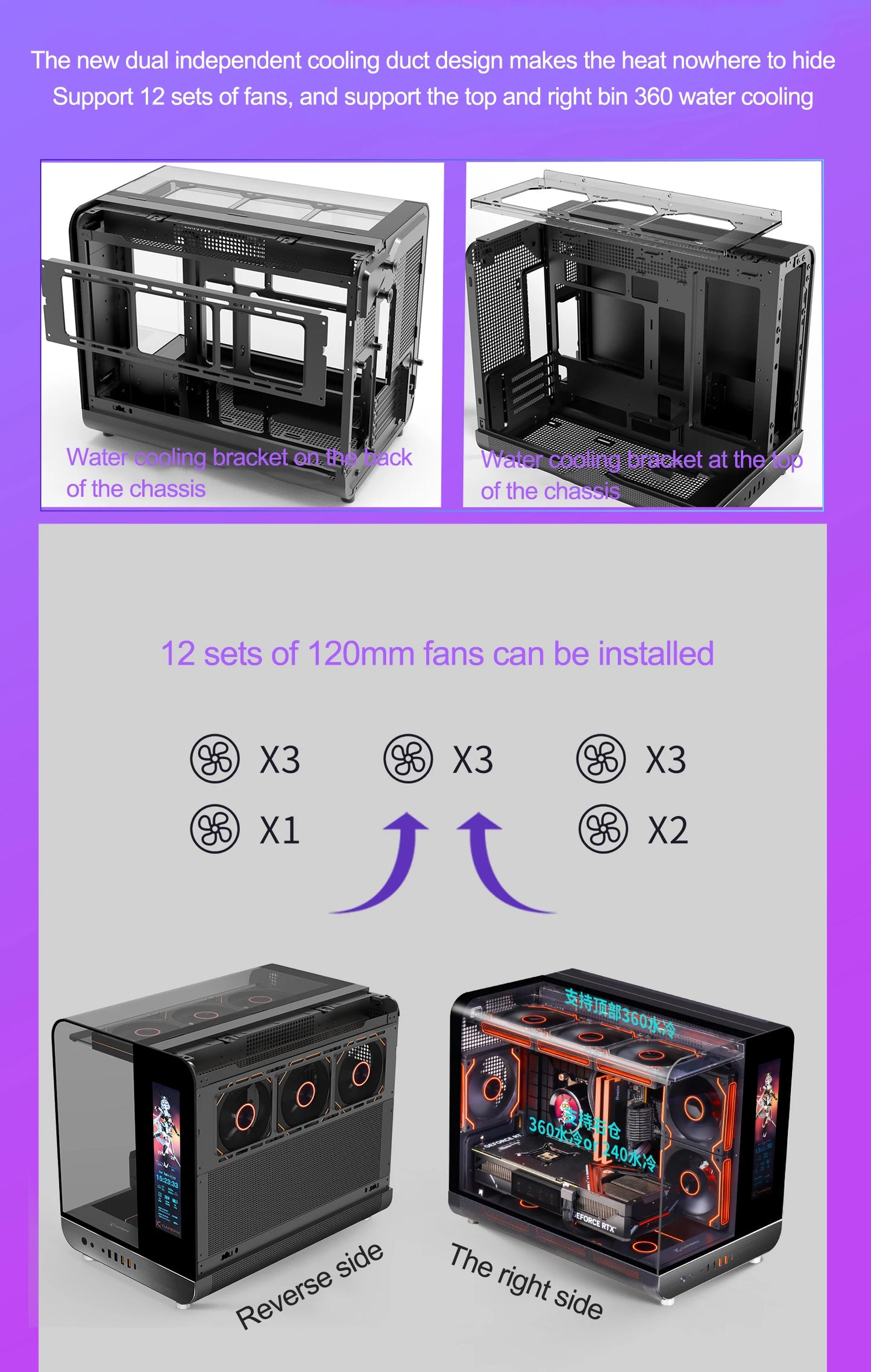 X-GAMERX HUANYI WING MATX Seaview room Case Vertical Desktop Computer 360 Water-cooled Chassis TYPE-C Interface With Screen.