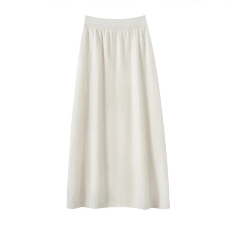 Pure cashmere half skirt, A-line loose, hip-hugging, high-end and exquisite long knitted hip-hugging skirt for autumn and winter.