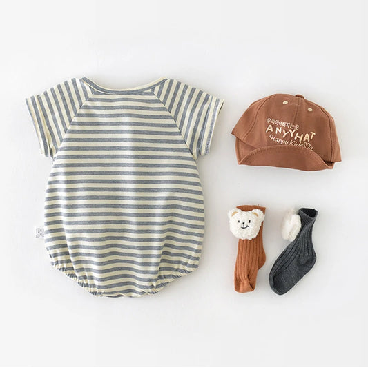 Milan cel Sommer Baby kleidung neue dünne Streifen Bodysuit Cartoon Entlein Kurzarm ein Stück für Neugeborene Jungen Mädchen.