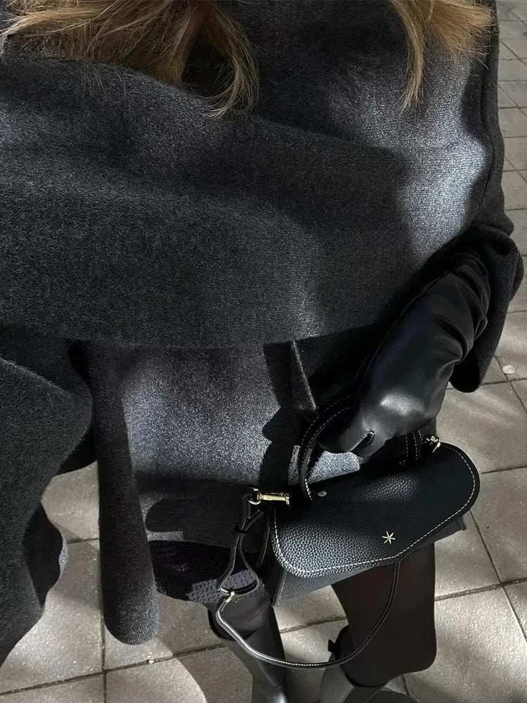 ZBZA Women's Asymmetric Scarf Knitted Jacket O-neck Single Button Side Slit Solid Loose Coat Winter New Female Chic Outerwear.