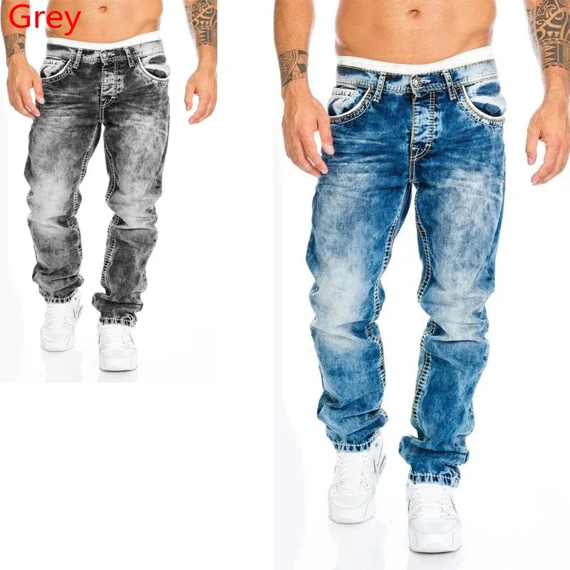 2024 NEW Mens Jeans Brands Straight Stretch Slim Jean Homme Pantalones Hombre Casual Pants Denim Trousers Baggy Jeans Black Blue.