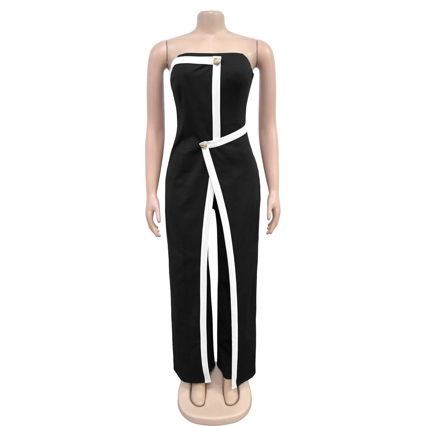Elegant Sleeveless Wrap Chest Women's Button Strapless Irregular Jumpsuits 2025 One PieceWide Leg Outfits Night Club Streetwear