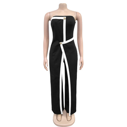 Elegant Sleeveless Wrap Chest Women's Button Strapless Irregular Jumpsuits 2025 One PieceWide Leg Outfits Night Club Streetwear