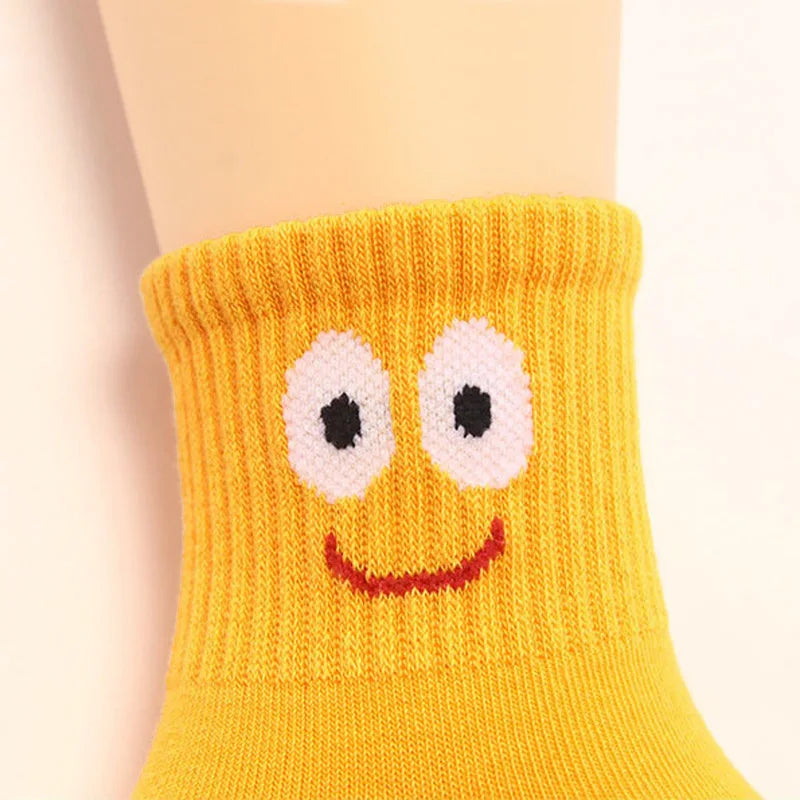5 Pairs Kids Socks Cute Funny Face Emoticons Pattern Comfortable Breathable Boys Girls Socks.