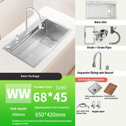 Stainless Steel Waterfall Kitchen Sink Multifunctional Scratch Resistant Wash Vegetables Basin Household Large Single Slot