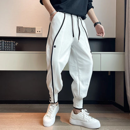 Spring Autumn Casual Joker Harlan Pants Sports Bundle Leg Waist Pants Streetwear Fashion Men Black White Grey Elastic Trousers.