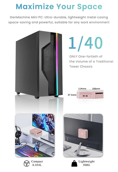 GenMachine Ryzen PRO 6800H MINI PC Windows 11 8C/16T 3.2Ghz LPDDR5 6400Mhz 24G RAM 256G ROM WIFI6 BT5.2 Diy Gaming Computer.