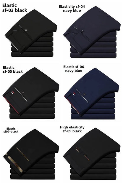 Men's Travel Dress Pants Stretch, No Iron Required Business Trousers, British Classic Slim Fit Lightweight Office Work Pants.