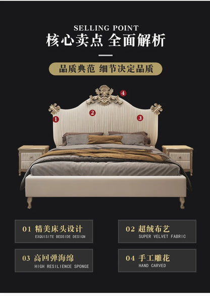 Klassisches europäisches Bett, Doppelbett, King-Size-Bett, Kopfteil, hochwertiges Bett, Twin, kreieren Sie das Hauptschlafzimmer, Cama De Casal, Wohnmöbel