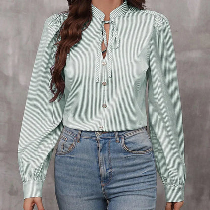 New Fashion Women's Color-coded Striped Casual Trendy Loose Single-breasted Pullover Long Sleeve Shirts Female Clothes T-shirts.