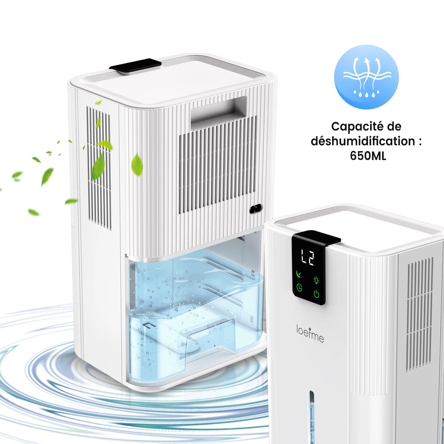 LOEFME Silent Dehumidifier 2.8L Large Air Dehumidifier 650ml/Day with Touch Display LED Light for Home Bedroom Office Basement.