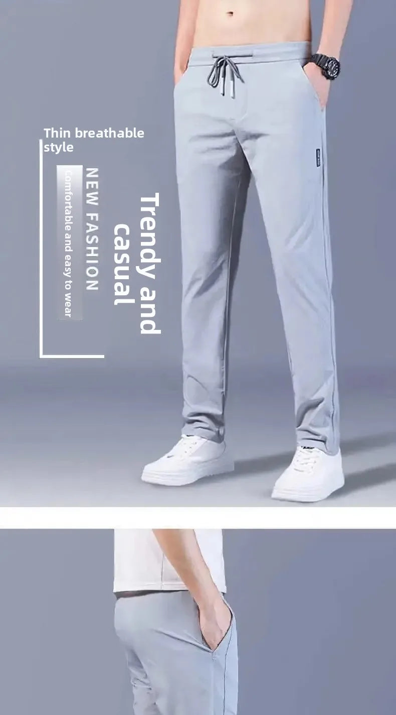 Sommer Dünne Casual Sport Eis Seide Gerade Bein Hosen Schnell Trocknend Lose Fit Große Größe Elastische Tragbare Lange Hosen für Männer.
