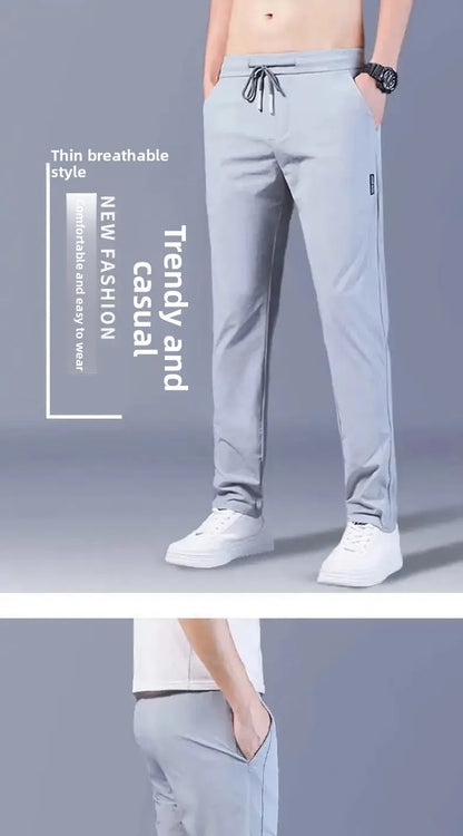 Sommer Dünne Casual Sport Eis Seide Gerade Bein Hosen Schnell Trocknend Lose Fit Große Größe Elastische Tragbare Lange Hosen für Männer.