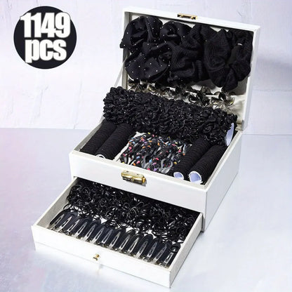 1150-Pcs Hair Clip Pearl Shark Fin Hair Grips Elastic Band Seamless Hair Bands Hair Ties Hair Accessories Gift Box Set.